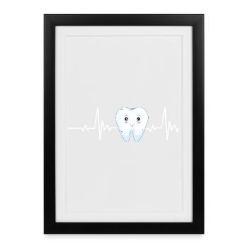 Smiling tooth with pulse line - Framed poster (27 × 37 cm) - black - Front