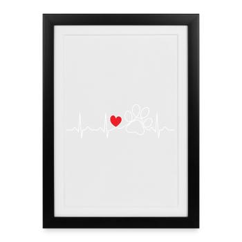 Battement de cœur Patte de Chien - Cadeau pour les amoureux des chiens - Affiche encadrée (27 × 37 cm) - noir - Devant