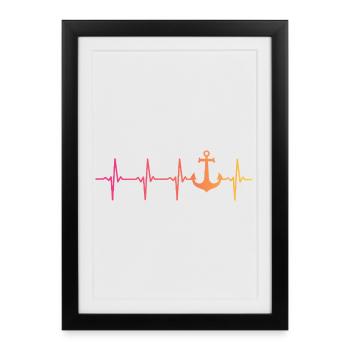 Anchor heartbeat marine captain boat - Framed poster (27 × 37 cm) - black - Front
