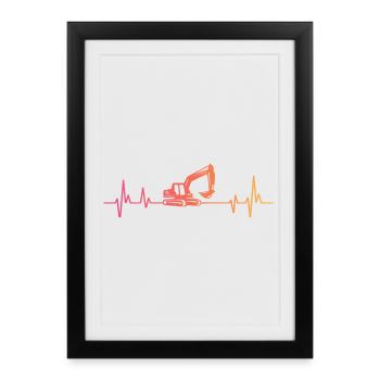 Sunset Excavator Heartbeat Excavator Excavator - Framed poster (27 × 37 cm) - black - Front
