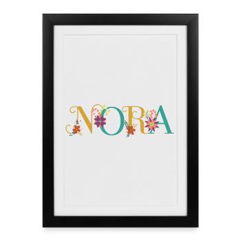 Art du nom NORA avec des fleurs brodées - Affiche encadrée (27 × 37 cm) - noir - Devant