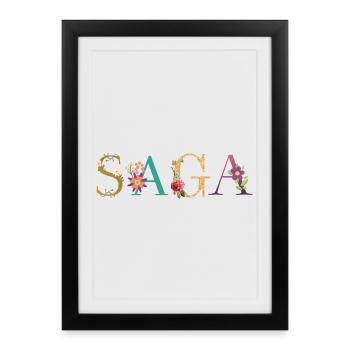 Le nom de SAGA est décoré de fleurs - Affiche encadrée (27 × 37 cm) - noir - Devant