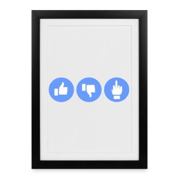 Icone j'aime j'aime pas et doigt d'honneur - Affiche encadrée (27 × 37 cm) - noir - Devant