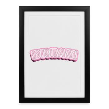 Dream 3D Typography - White & Pink 3D Word Design - Framed poster (27 × 37 cm) - black - Front