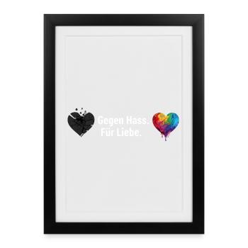 Liebe statt Hass Regenbogen Herz Motiv - Gerahmtes Poster (27 × 37 cm) - Schwarz - Vorne