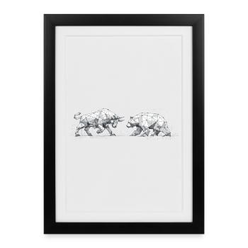 Bull and Bear: Modern Low-Poly Art Design - Framed poster (27 × 37 cm) - black - Front