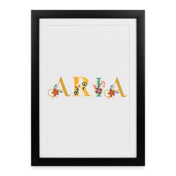 Art du nom ARIA avec des fleurs brodées - Affiche encadrée (27 × 37 cm) - noir - Devant