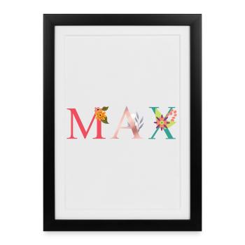MAX Name Art With Flowers Embroidered - Framed poster (27 × 37 cm) - black - Front