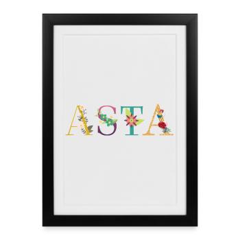 Nom ASTA décoré de fleurs - Affiche encadrée (27 × 37 cm) - noir - Devant
