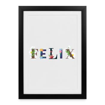 Le nom FELIX décoré de fleurs - Affiche encadrée (27 × 37 cm) - noir - Devant