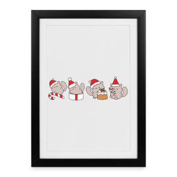 Katze in Weihnachten - Gerahmtes Poster (27 × 37 cm) - Schwarz - Vorne