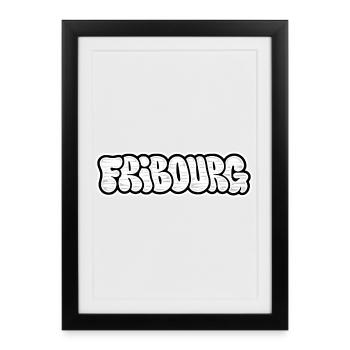 Fribourg Throwie Graffiti - Gerahmtes Poster (27 × 37 cm) - Schwarz - Vorne