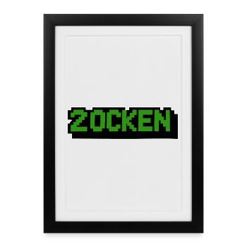 Lettering Zocken Retro Computer - Framed poster (27 × 37 cm) - black - Front