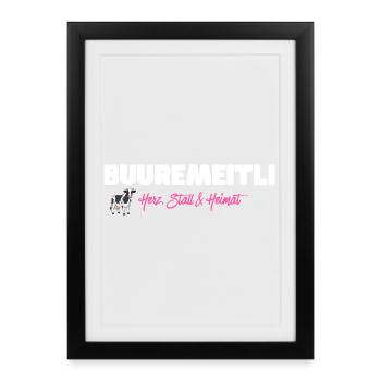 Buuremeitli Heart Stable Home - for Swiss women - Framed poster (27 × 37 cm) - black - Front