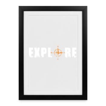 Explore motif with a compass - Framed poster (27 × 37 cm) - black - Front