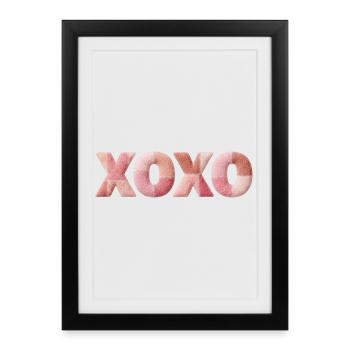 XOXO Patchwork disant Bisou-Câlin - Affiche encadrée (27 × 37 cm) - noir - Devant