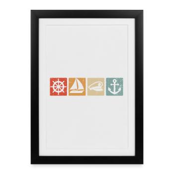 Navigateur Plaisancier Capitaine Voilier Ancre Voile - Affiche encadrée (27 × 37 cm) - noir - Devant