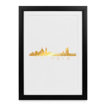 Horizon de Leipzig (millésime / jaune d'or) Leipzig - Affiche encadrée (27 × 37 cm) - noir - Devant