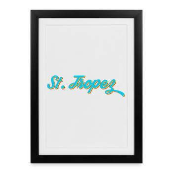 Calligraphie au néon de Saint-Tropez - Affiche encadrée (27 × 37 cm) - noir - Devant