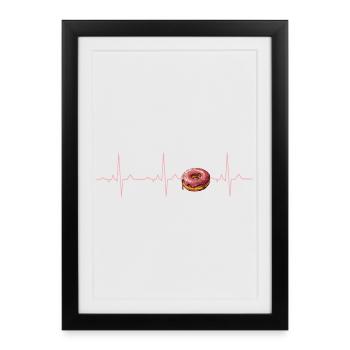 Donut Heartbeat T-shirt ECG Nourriture drôle - Affiche encadrée (27 × 37 cm) - noir - Devant