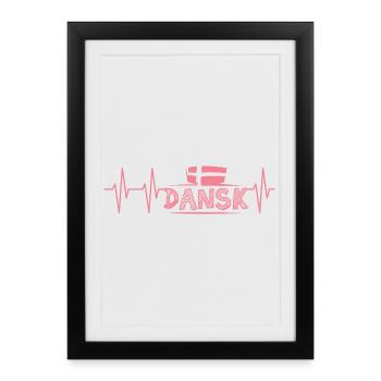 Pulse Dansk Drapeau Illustration Symbole Heartbeat - Affiche encadrée (27 × 37 cm) - noir - Devant