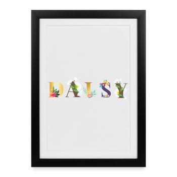 Art du nom DAISY avec des fleurs brodées - Affiche encadrée (27 × 37 cm) - noir - Devant