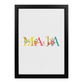 Le nom de MAJA est décoré de fleurs - Affiche encadrée (27 × 37 cm) - noir - Devant