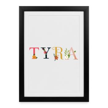 TYRA Nom Orné de Fleurs - Affiche encadrée (27 × 37 cm) - noir - Devant