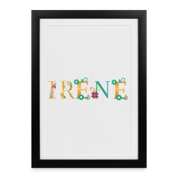 Nom IRENE Orné de fleurs - Affiche encadrée (27 × 37 cm) - noir - Devant