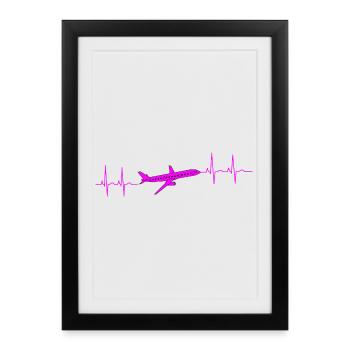 Cardiogramme Heartbeat Holiday Airplane - Affiche encadrée (27 × 37 cm) - noir - Devant