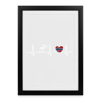 Courbe cardiaque Norvège ECG, Pouls, Orignal, Cadeau - Affiche encadrée (27 × 37 cm) - noir - Devant