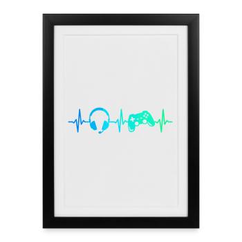 Gamer Heartbeat Gaming Controller Gamepad Headset - Framed poster (27 × 37 cm) - black - Front