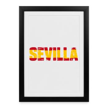 Drapeau de Séville Espagne - Affiche encadrée (27 × 37 cm) - noir - Devant