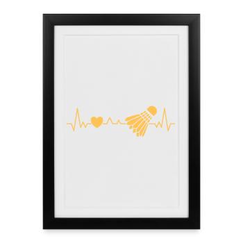 Badminton Badminton Heartbeat Comme un amour du sport - Affiche encadrée (27 × 37 cm) - noir - Devant