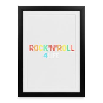 Rock'N'Roll 4 Life Retro Neon Text - Framed poster (27 × 37 cm) - black - Front