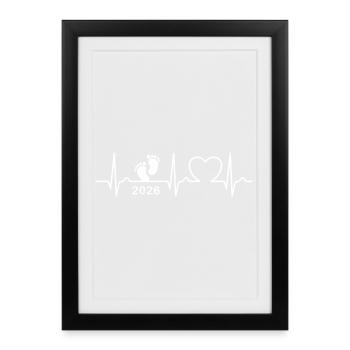 Courbe ECG - Courbe cardiaque - Bébé 2026 - Grossesse - Affiche encadrée (27 × 37 cm) - noir - Devant