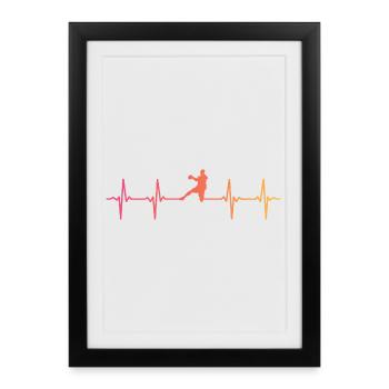 Handball Sunset battement de coeur handballer - Affiche encadrée (27 × 37 cm) - noir - Devant