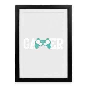 Gamer Glyphs Controller Tee - Framed poster (27 × 37 cm) - black - Front