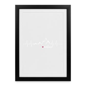 Love Nature Mountains Heart Rate ECG - Conception graphique - Affiche encadrée (27 × 37 cm) - noir - Devant