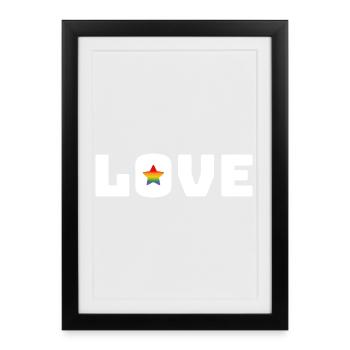 Love Star Arc-en-ciel blanc lgbt csd tshirt - Affiche encadrée (27 × 37 cm) - noir - Devant