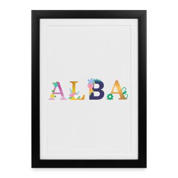 Nom de l’ALBA décoré de fleurs - Affiche encadrée (27 × 37 cm) - noir - Devant