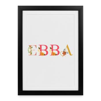 Nom EBBA décoré de fleurs - Affiche encadrée (27 × 37 cm) - noir - Devant