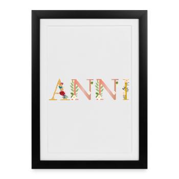 Nom ANNI décoré de fleurs - Affiche encadrée (27 × 37 cm) - noir - Devant