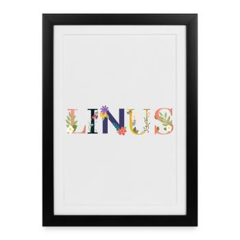 Le nom de LINUS est décoré de fleurs - Affiche encadrée (27 × 37 cm) - noir - Devant
