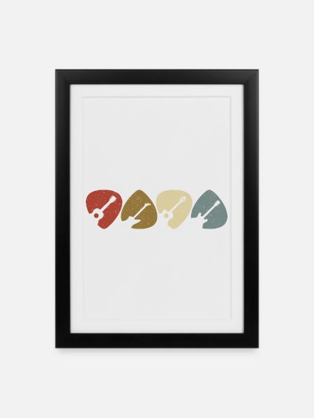 Retro Vintage Gitarre Plektrum Spieler - Gerahmtes Poster (27 × 37 cm) - Schwarz
