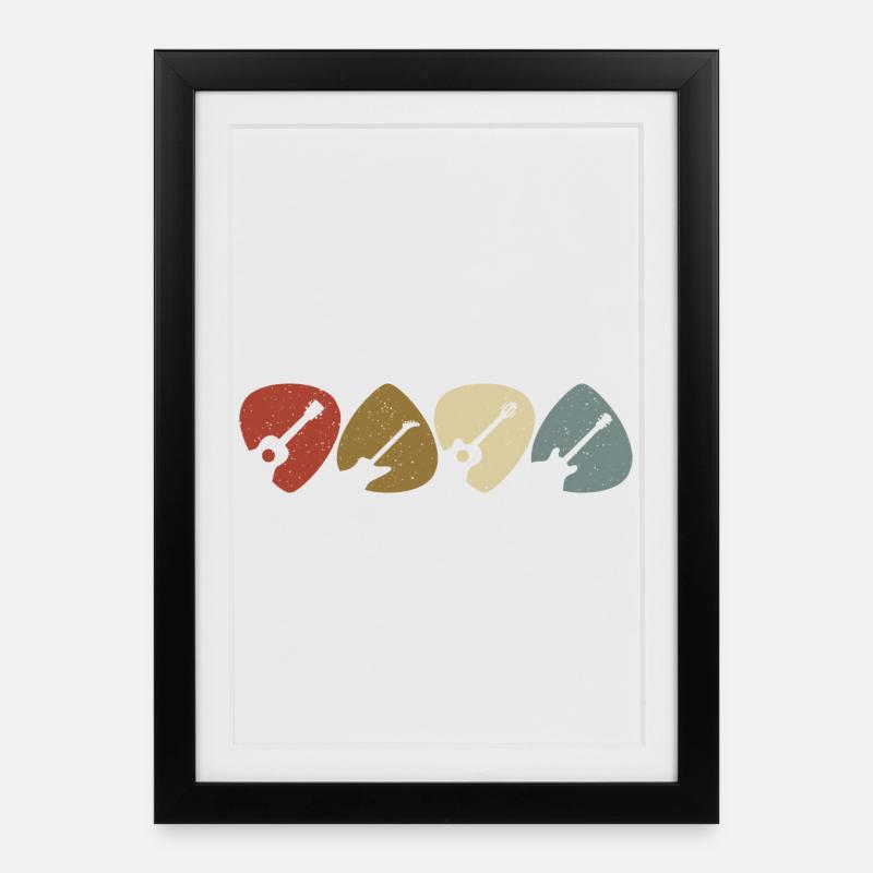 Lecteur de médiator de guitare rétro vintage - Affiche encadrée (27 × 37 cm) - noir