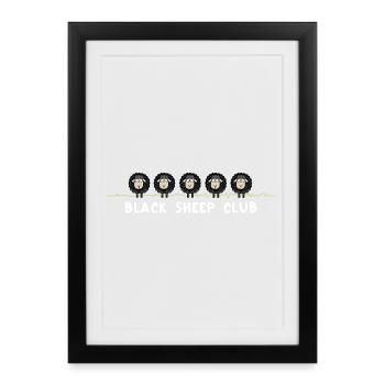 Black Sheep Club – drôle de dicton de mouton - Affiche encadrée (27 × 37 cm) - noir - Devant