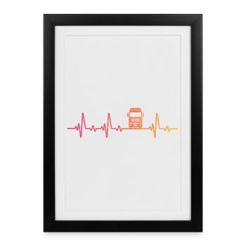 Camion sunset battement de coeur routier chauffeur - Affiche encadrée (27 × 37 cm) - noir - Devant