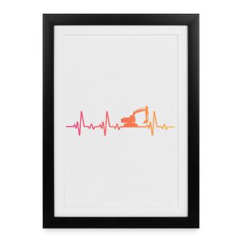 Sunset Heartbeat Construction Excavator - Framed poster (27 × 37 cm) - black - Front
