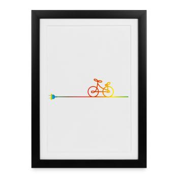 câble électrique coloré avec prise et vélo - Affiche encadrée (27 × 37 cm) - noir - Devant